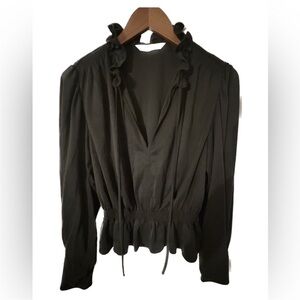 REBECCA TAYLOR Women’s Long Sleeve Cinched Waist Blouse Black, Size Large